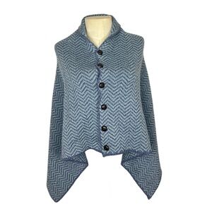 Aran Sweater Market Merino Wool Poncho Sweater Cape Blue Chevron Ireland buttons